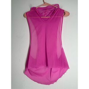 Fino Corpo Fitness Moda Women’s Athletic Beach Hooded Tulle Top Pink Mesh Sz M